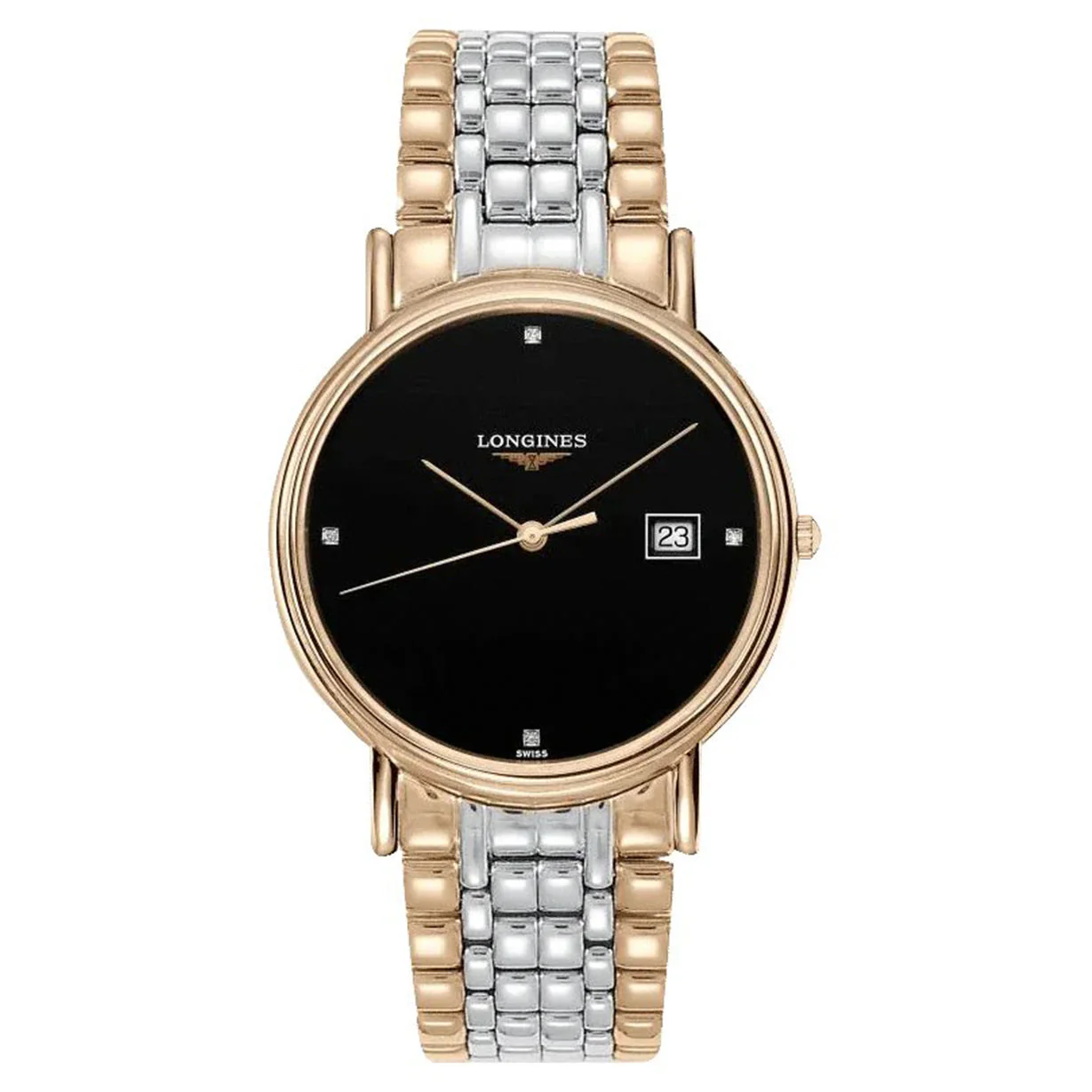 Longines Presence Black Dial in Silver & Rose Gold Chain Unisex Watch