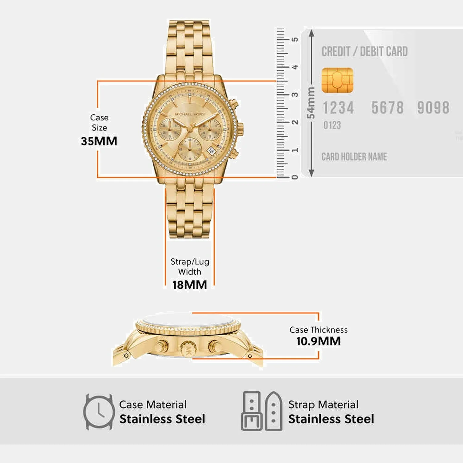 Bryant Women Quartz Gold Dial Analog Stainless Steel Watch MK7530 - Image 5