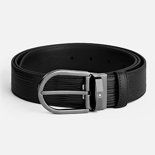 Mont Blanc, Horseshoe Buckle Black 35 mm Leather Belt