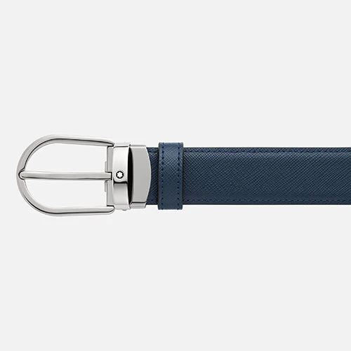 Mont Blanc, Horseshoe buckle black/blue 30 mm reversible leather belt - Image 3