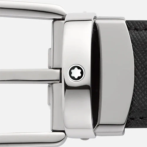 Mont Blanc, Horseshoe buckle black/blue 30 mm reversible leather belt - Image 4