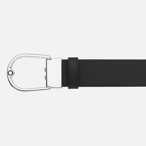 Mont Blanc, Horseshoe buckle printed black/plain black 35mm reversible leather belt - Image 4
