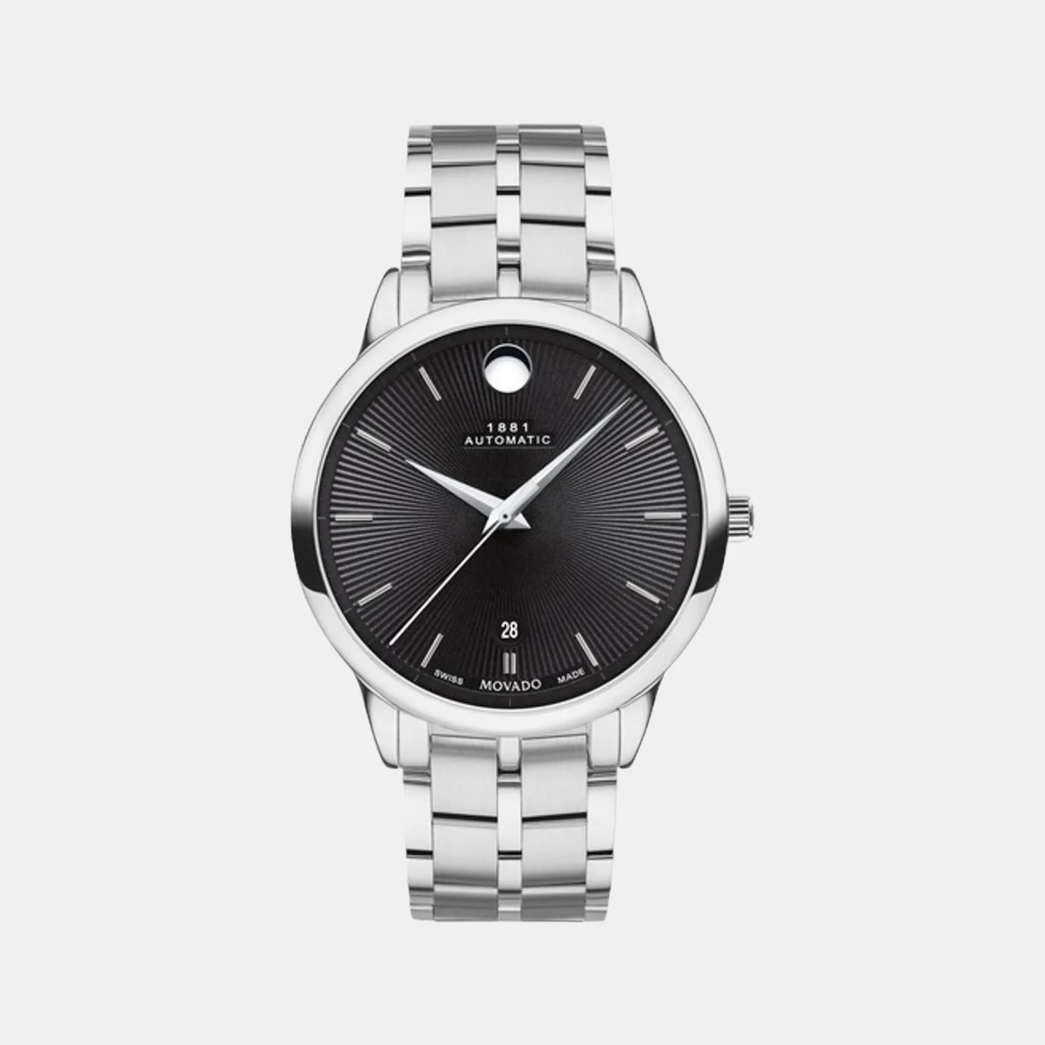 1881 Automatic Men Quartz Black Dial Analog Stainless Steel Watch 607461