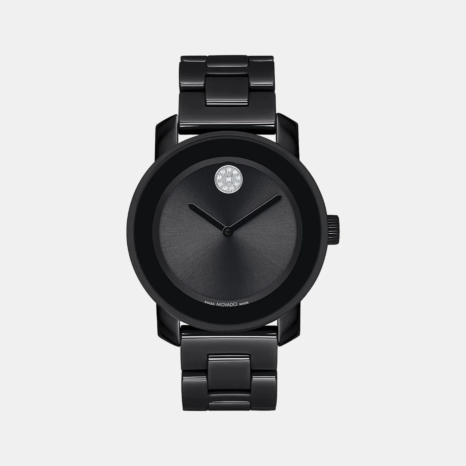 Bold Ceramic Women Quartz Black Dial Analog Stainless Steel Watch 3600803