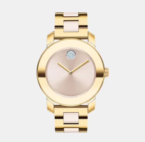 Bold Ceramic Women Quartz Pink Dial Analog Stainless Steel Watch 3600800