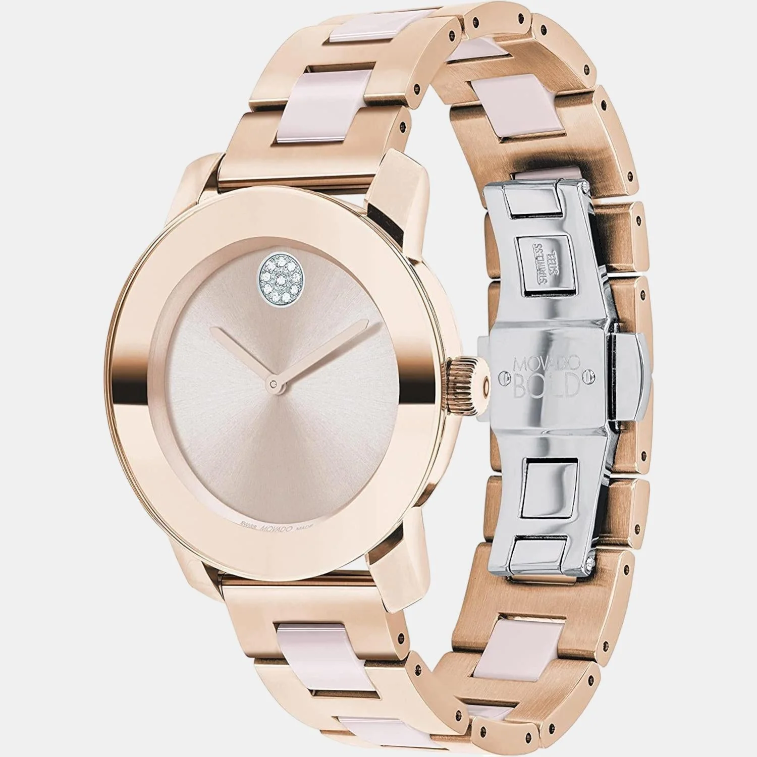 Bold Ceramic Women Quartz Rose Gold Dial Analog Stainless Steel Watch 3600799 - Image 2