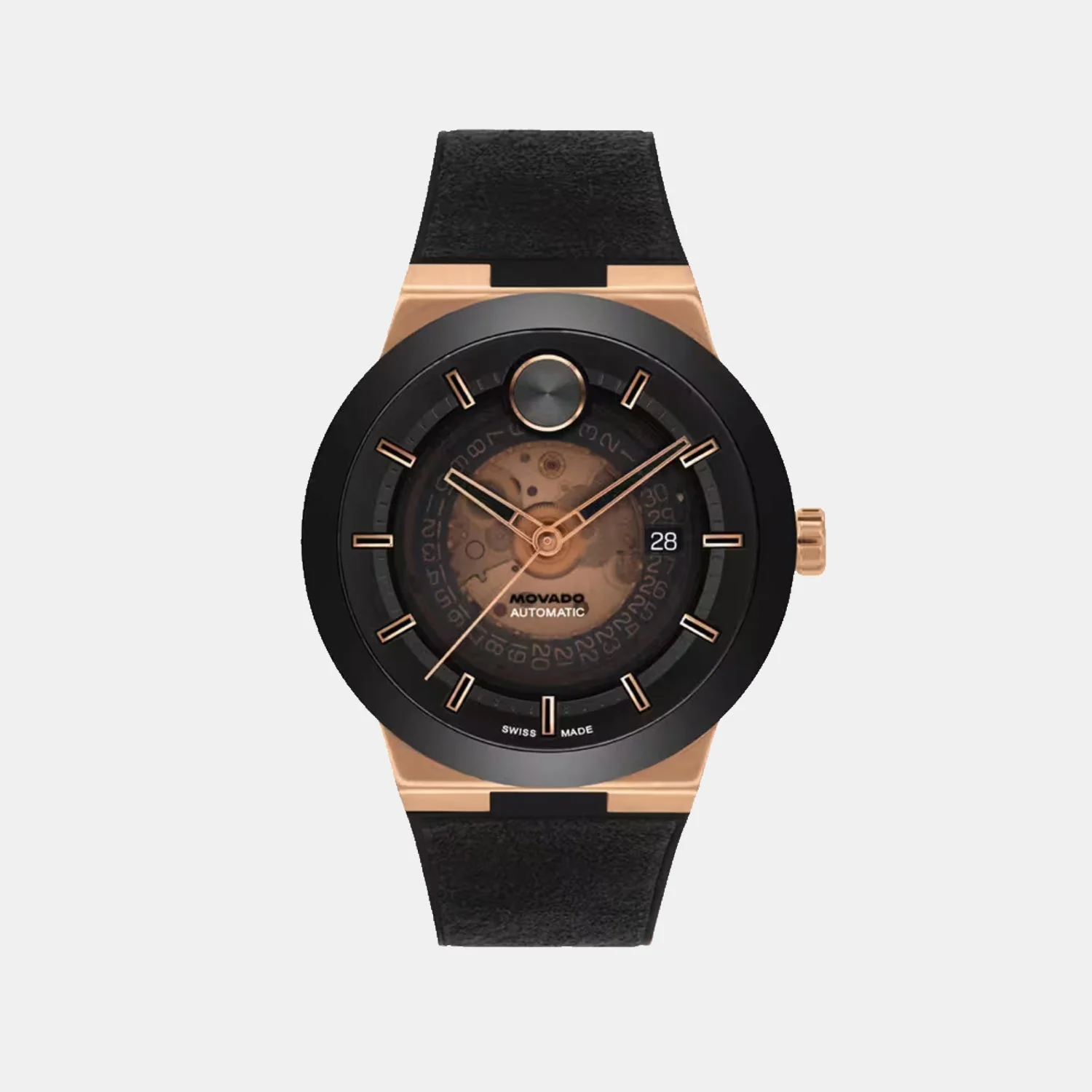 Bold Fusion Men Quartz Black And Rose Gold Transparent Dial Analog Rubber Watch 3600947