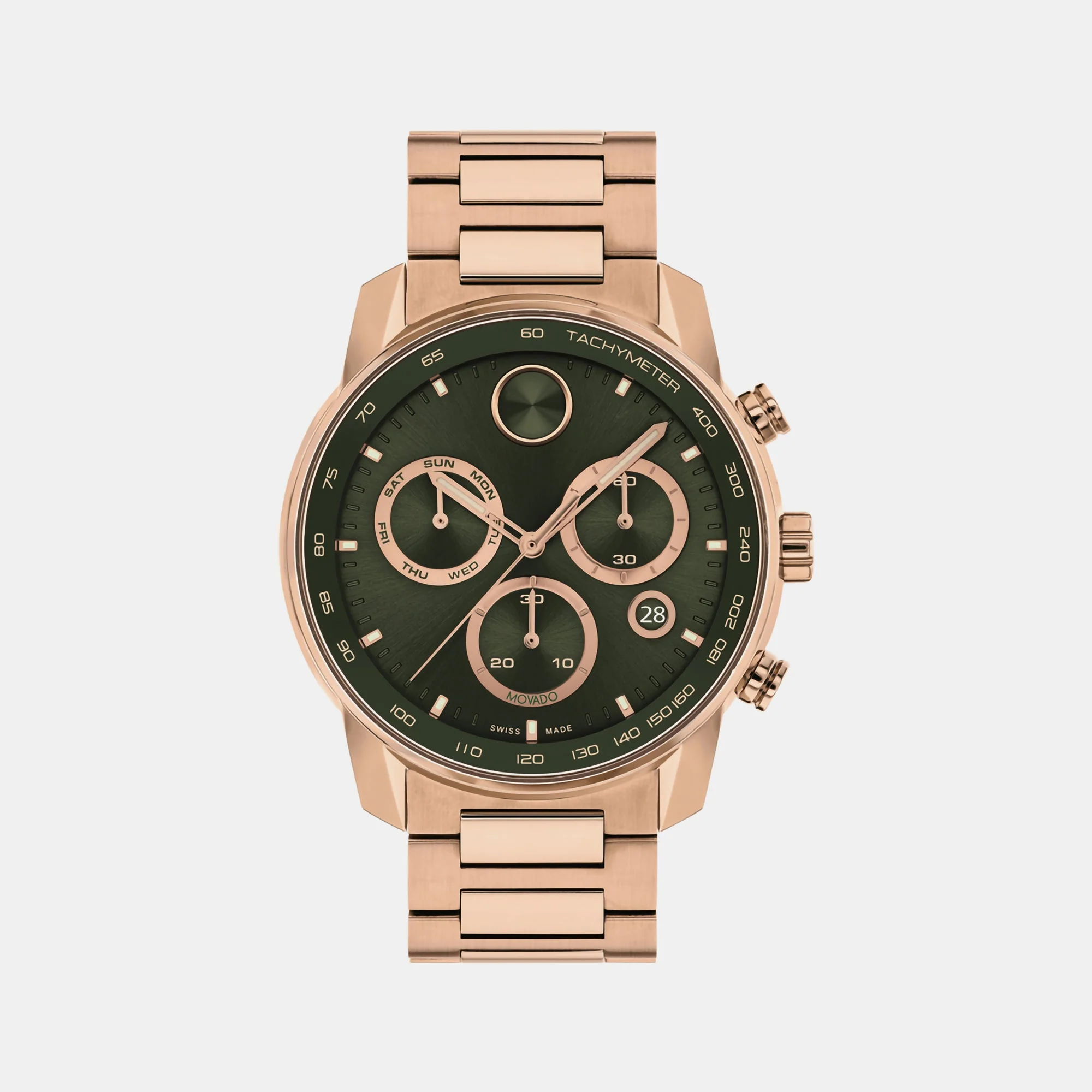 Bold Men Quartz Green Dial Chronograph Stainless Steel Watch 3601082