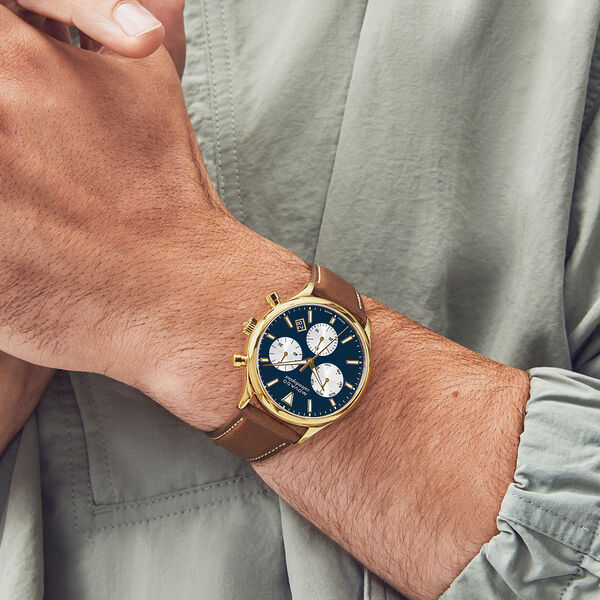 Movado Calendoplan Navy Dial & Brown Leather Strap Watch for Men - Image 3
