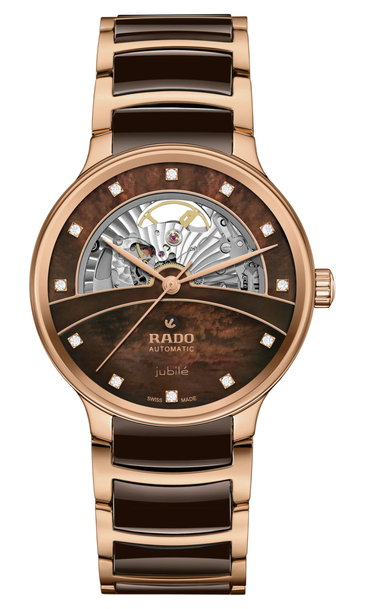 Rado Centrix Automatic Diamonds Open Heart Brown & Rose Gold Dial Unisex 39.5MM