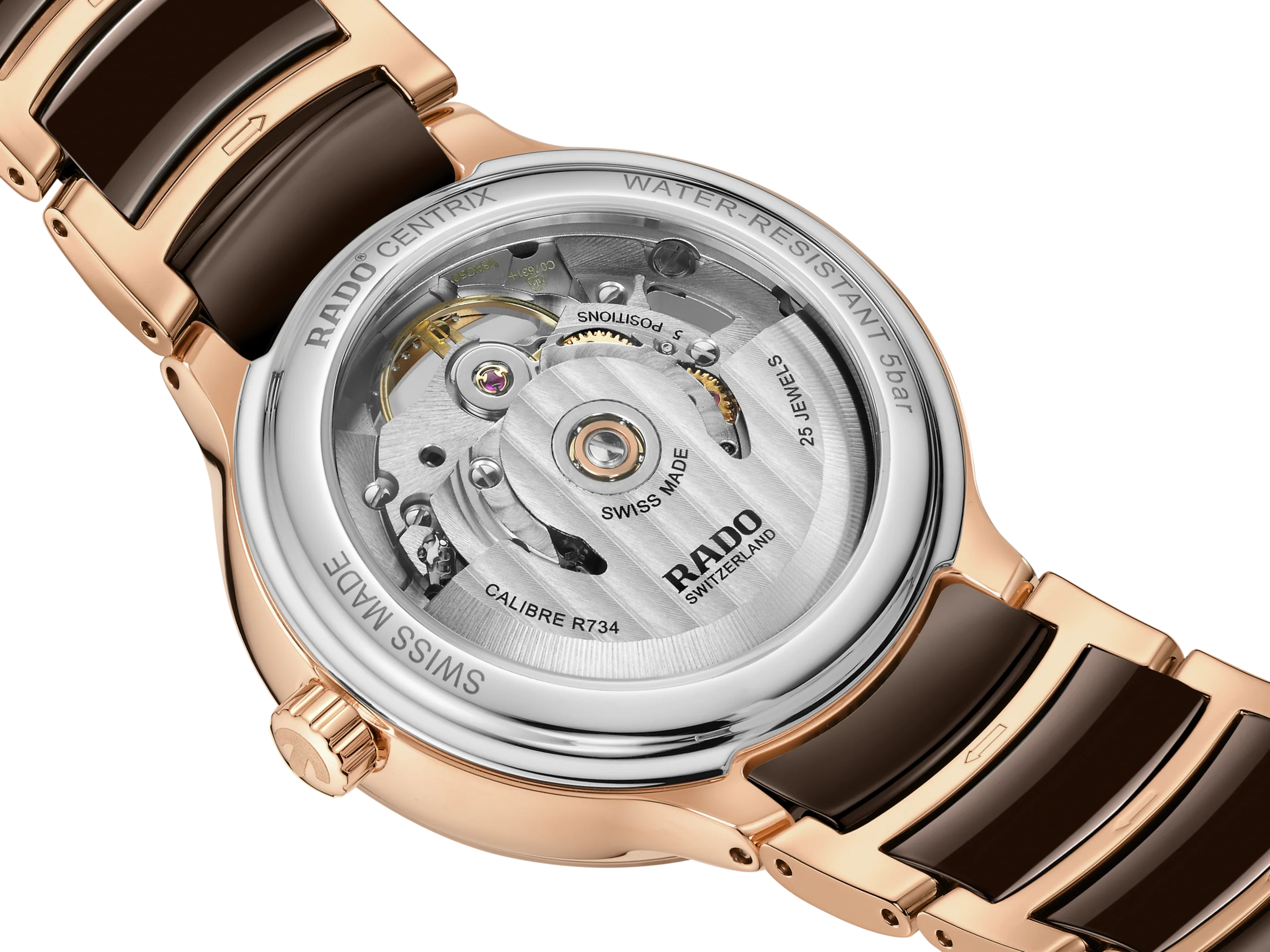 Rado Centrix Automatic Diamonds Open Heart Brown & Rose Gold Dial Women 35MM - Image 3