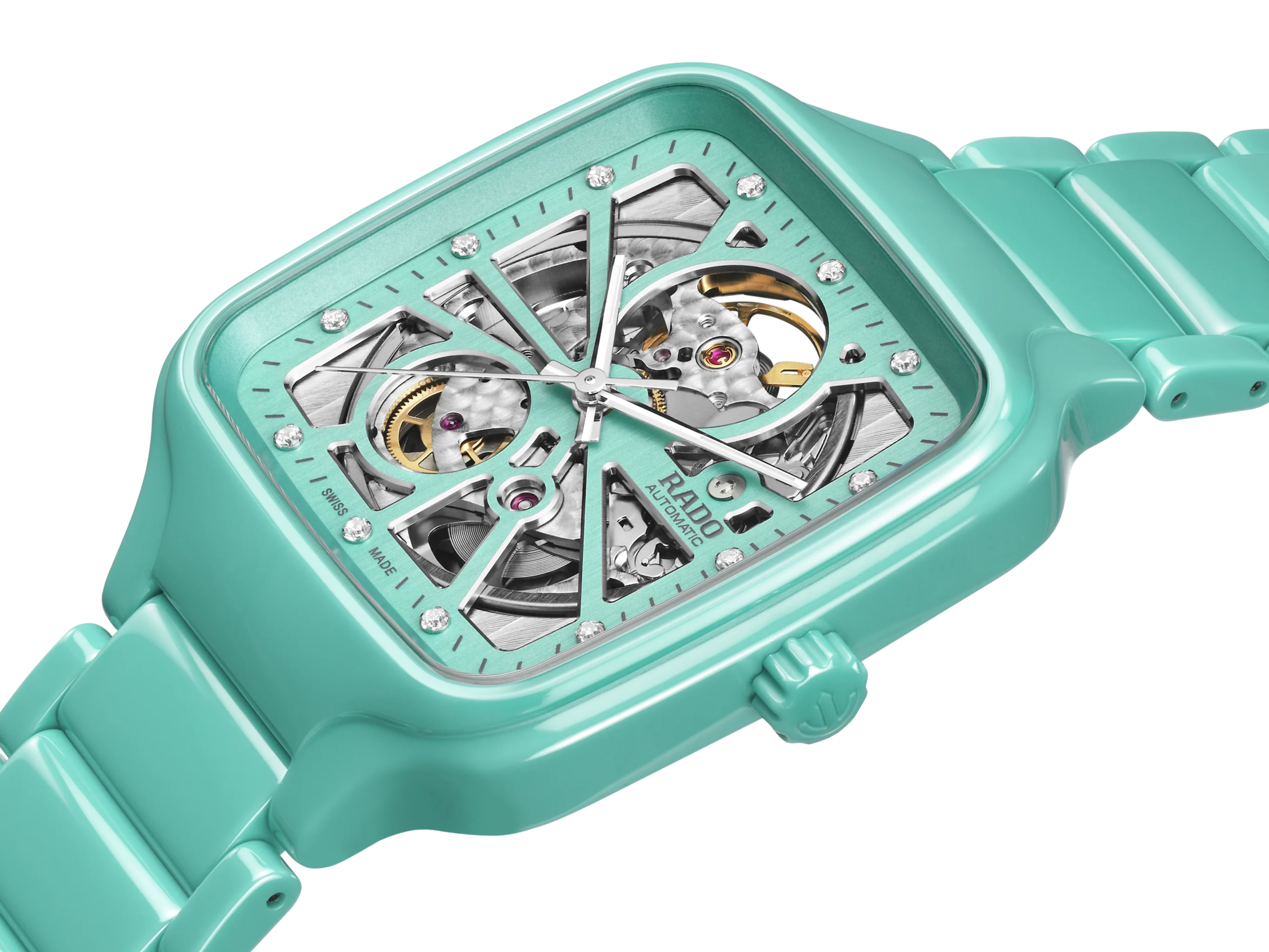Rado True Square Automatic Open Heart Silver Turquoise Dial Unisex 38mm - Image 2