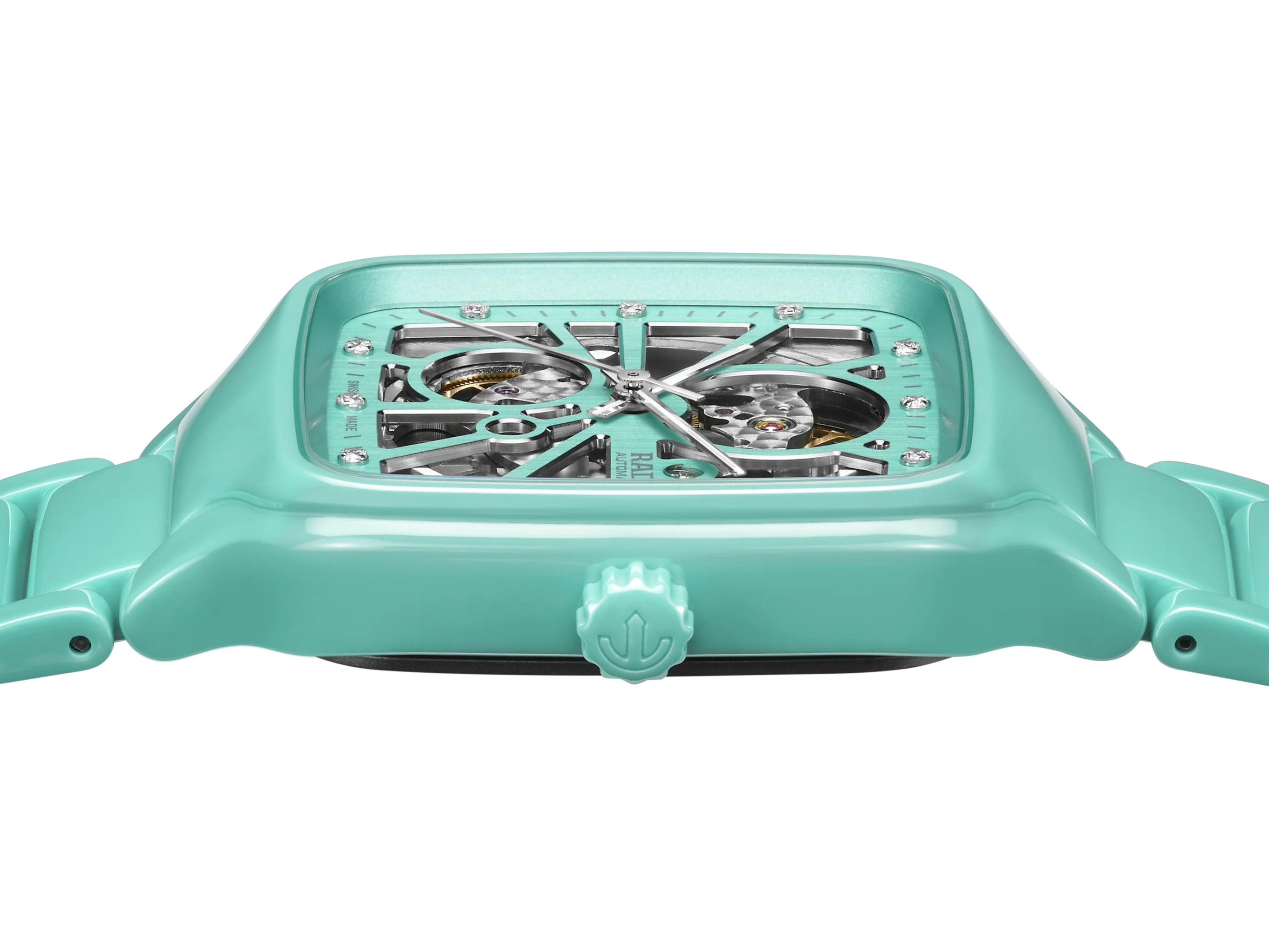 Rado True Square Automatic Open Heart Silver Turquoise Dial Unisex 38mm - Image 3