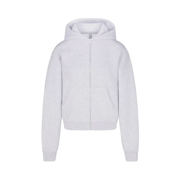 Skims Cotton Fleece Classic Zip Up Hoodie Light Heather Grey