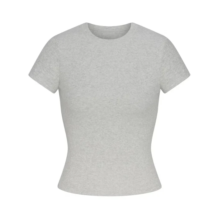 Skims Cotton Rib T-Shirt Light Heather Grey