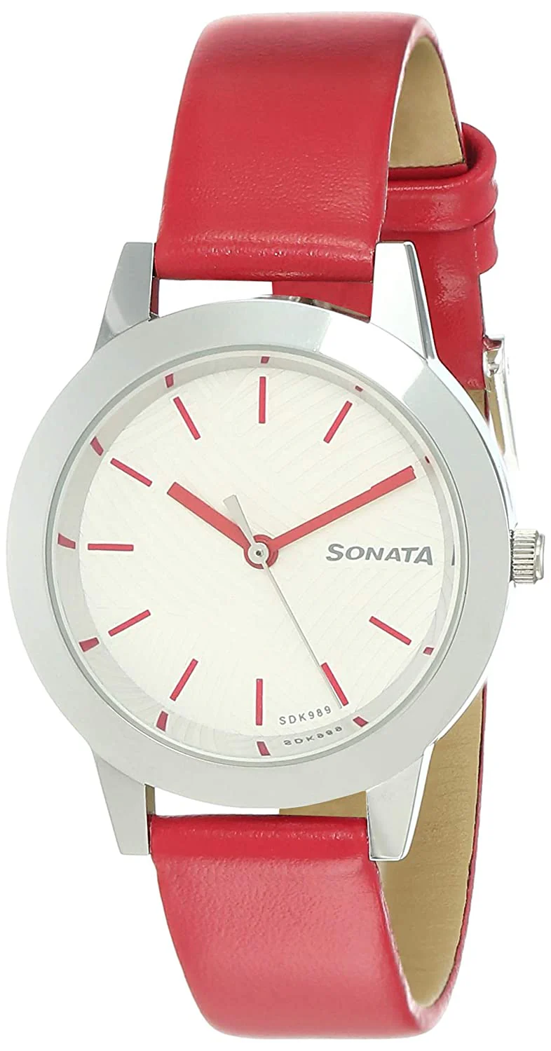 Splash White Dial & Ruby Red Leather Strap - Image 4