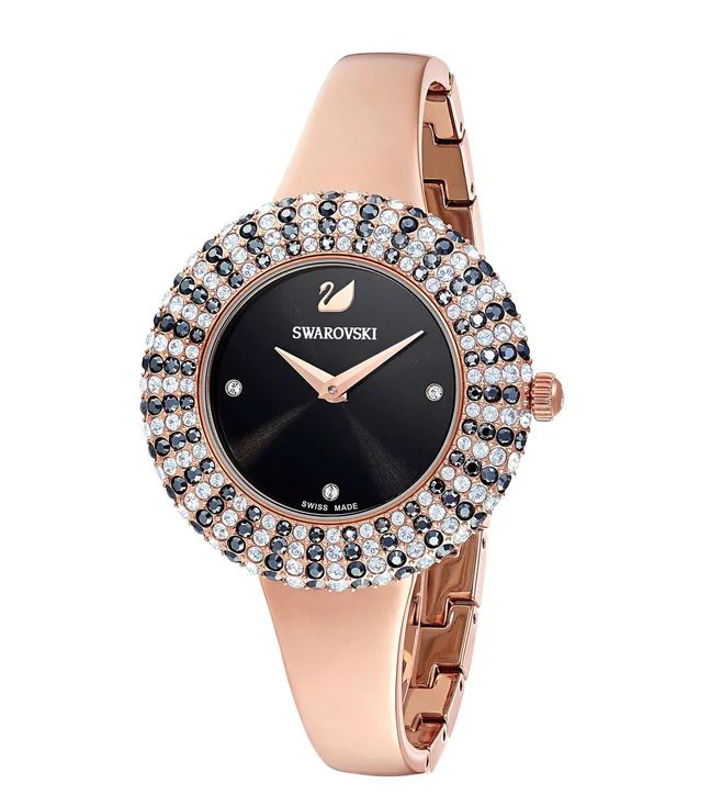 Swarovski Crystal Rose Black Dial with Rose Gold Watch for Women