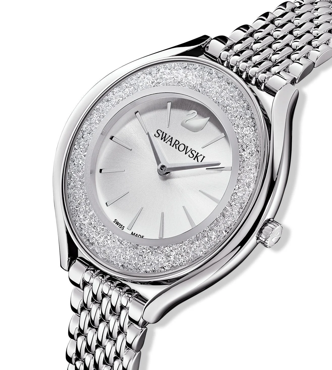 Swarovski Crystalline Aura Silver Dial & Silver Chain Watch for Women