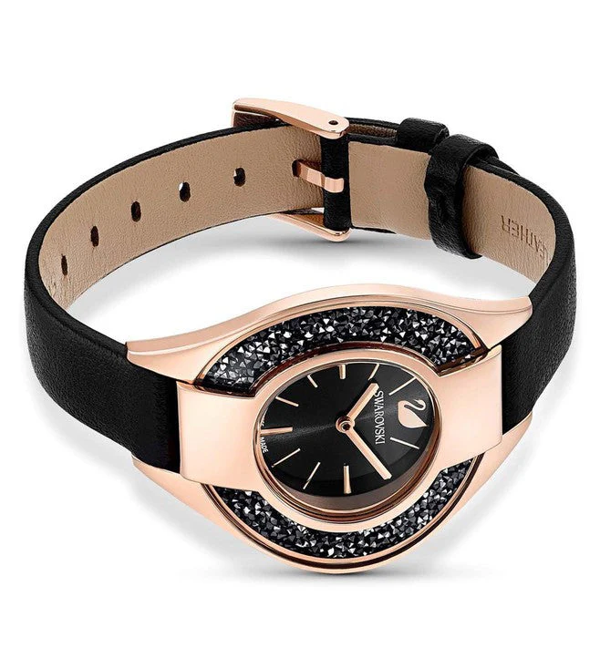 Swarovski Crystalline Sporty Women's Black Dial & Black Crystal with Leather Strap Watch
