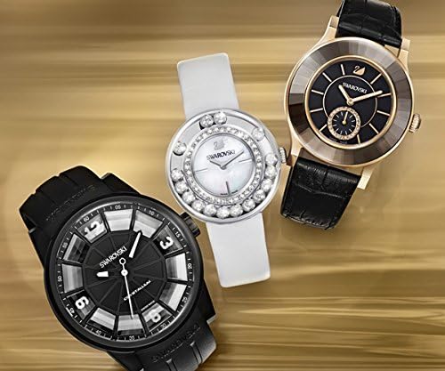 Swarovski Octea Black Dial 39 MM & Leather Strap Watch for Women