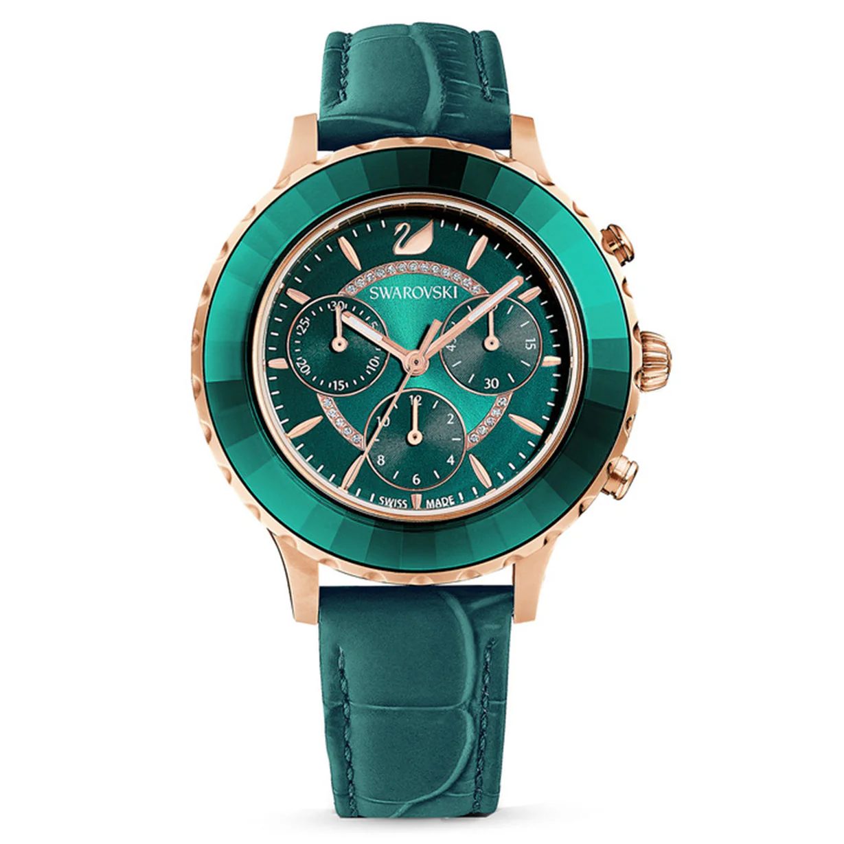 Swarovski Octea Lux Chrono Green Dial & Leather Strap Watch for Women 39 MM - Image 4