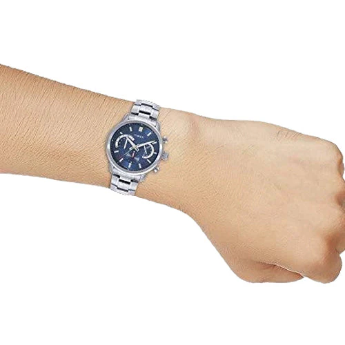 Timex E Class Men's Blue Dial Round Case Chronograph Function Watch 44mm TWEG18600 - Image 4