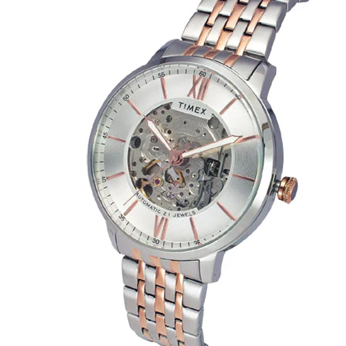 Timex E Class Trend Men Automatic Silver Round Stainless Steel Dial Watch 42mm TWEG23503 - Image 2