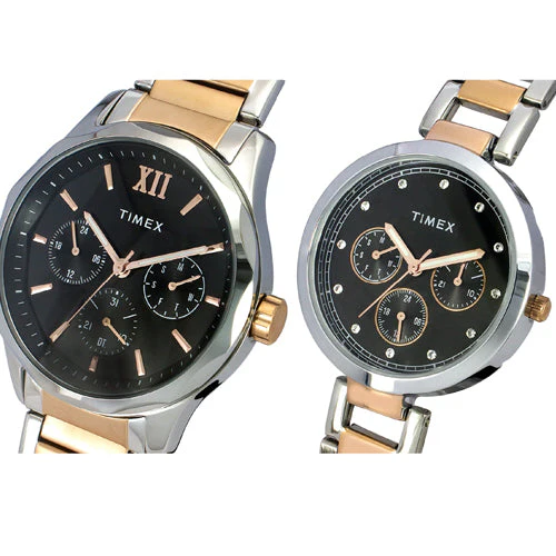 Timex Empera Pairs Black Dial Round Case Multifunction Function Watch 44mm & 35mm TW00PR279 - Image 2