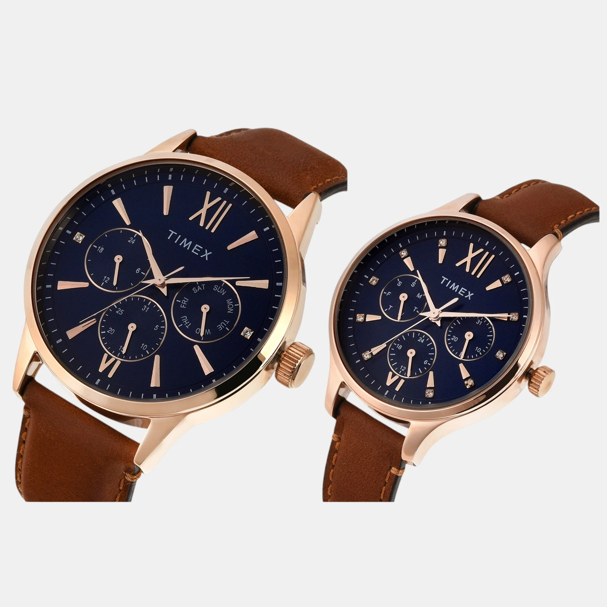 Fashion Couple Quartz Blue Dial Multi-Function Leather Watch TW00PR302 - Image 2