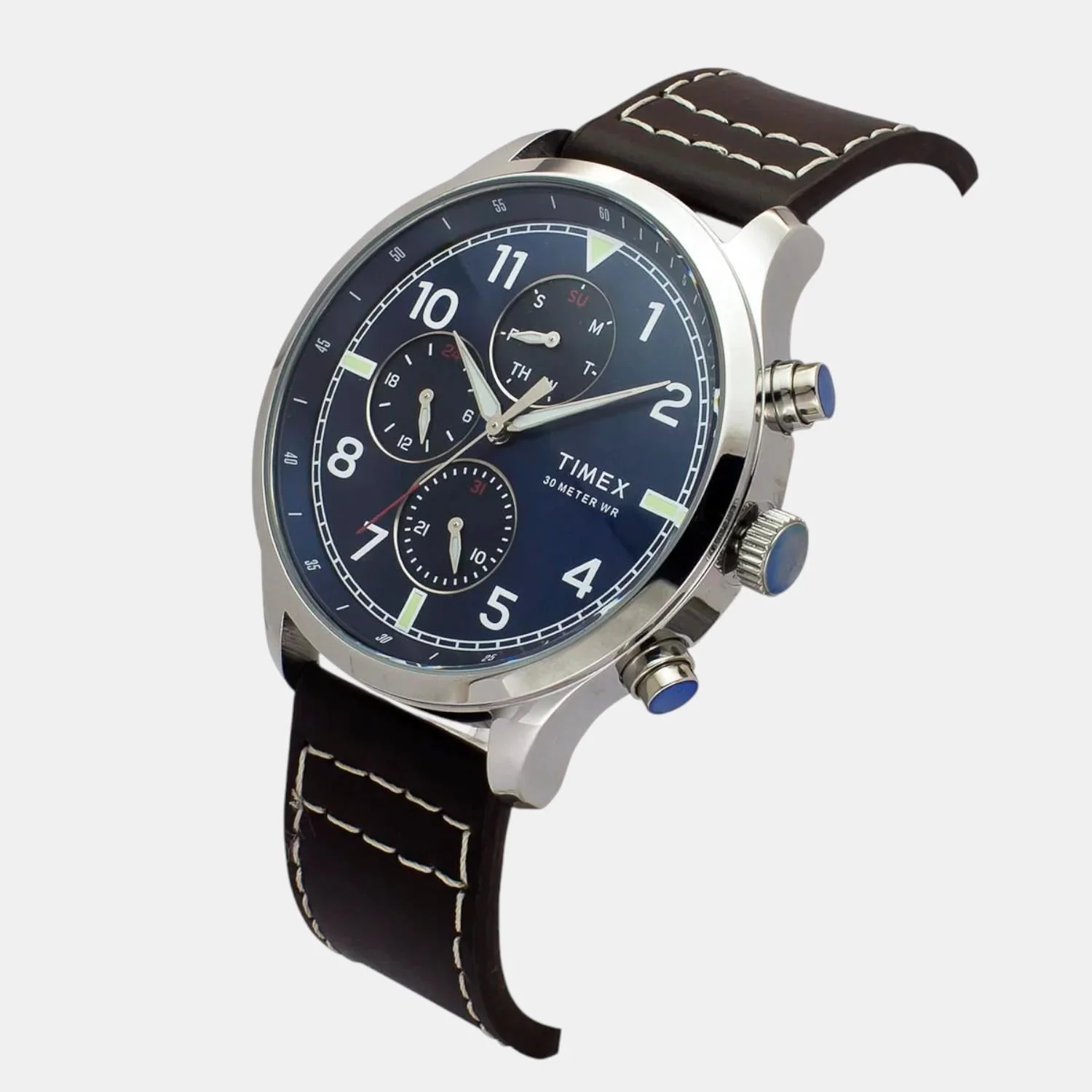 Fashion Men Quartz Blue Dial Multi-Function Leather Watch TWEG23901 - Image 2