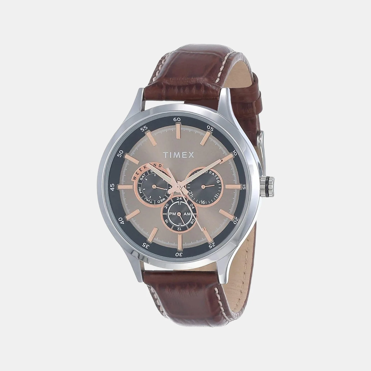 Fashion Men Quartz Grey Dial Chronograph Leather Watch TW000T309