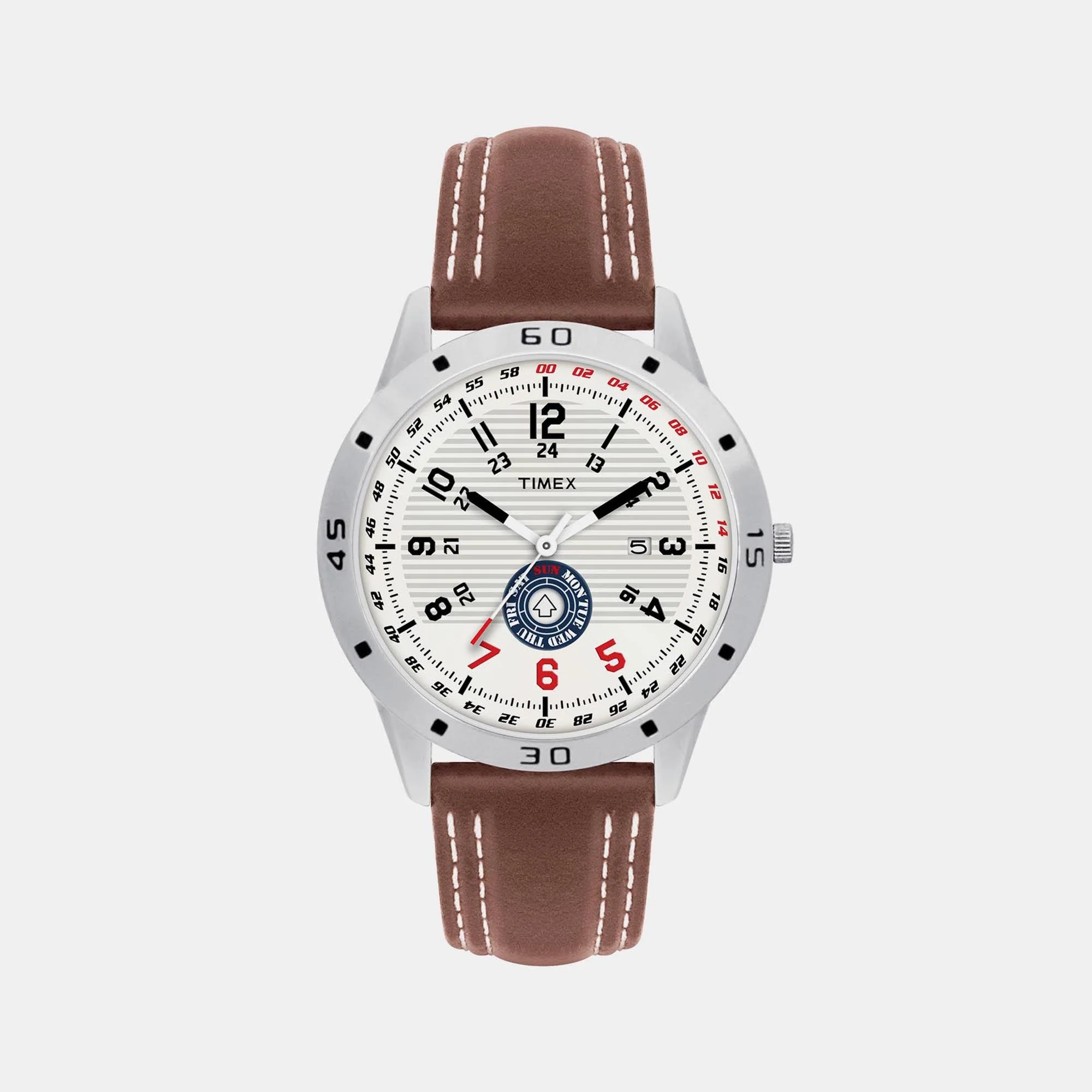 Fashion Men Quartz Silver Dial Analog Leather Watch TI000U90000