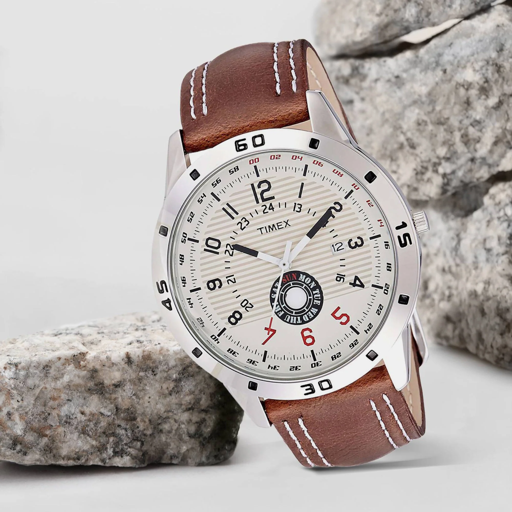 Fashion Men Quartz Silver Dial Analog Leather Watch TI000U90000 - Image 2
