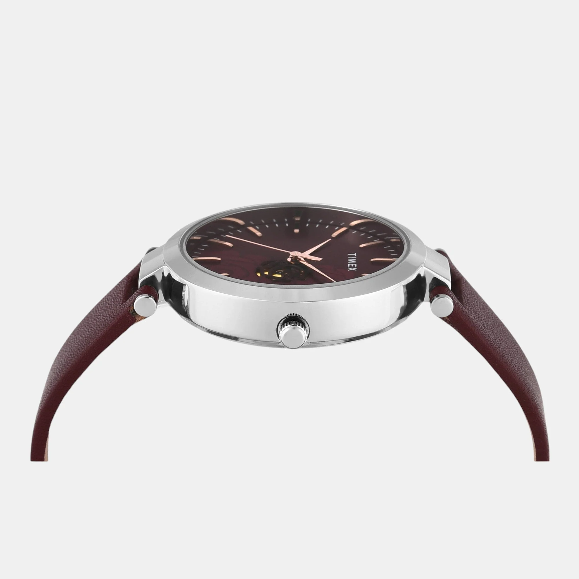Fashion Women Quartz Burgundy Dial Analog Leather Watch TW000X245 - Image 4