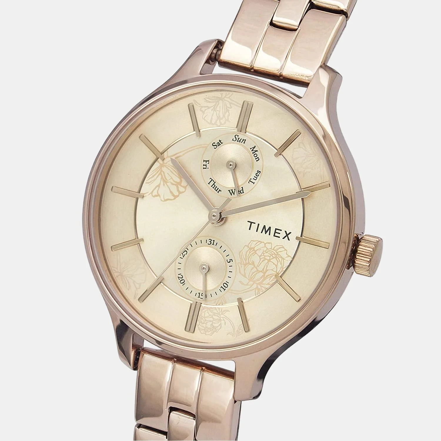Fashion Women Quartz Rose Gold Dial Chronograph Stainless Steel Watch TWEL14803 - Image 3