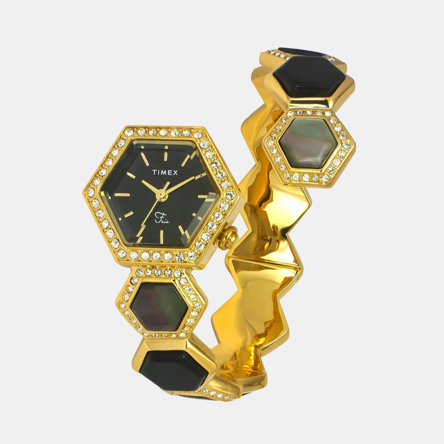 Fria Women Quartz Black Dial Analog Brass Watch TWEL17900 - Image 2