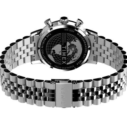 Timex Marlin Men Chronograph Tachymeter Silver Dial Stainless Steel Bracelet Watch 42mm TWEG26704 - Image 3