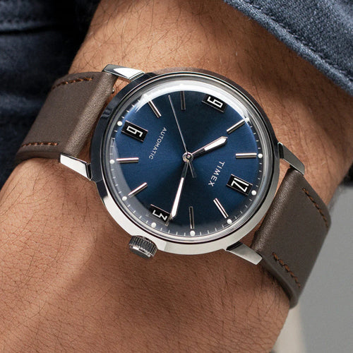 Timex Marlin Men’s Blue Round Dial Leather Strap Watch 40mm TW2V44500U9 - Image 3