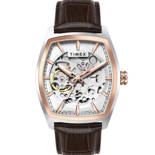 Timex Men Silver Rectangle Dial Analog Automatic Watch 38.4mm TWEG25901