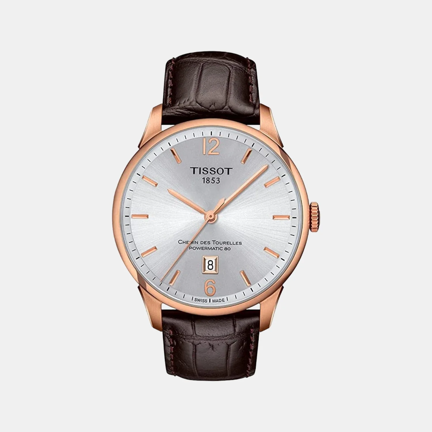 Chemin Des Tourelles Men Automatic Silver Dial Analog Leather Watch T0994073603700