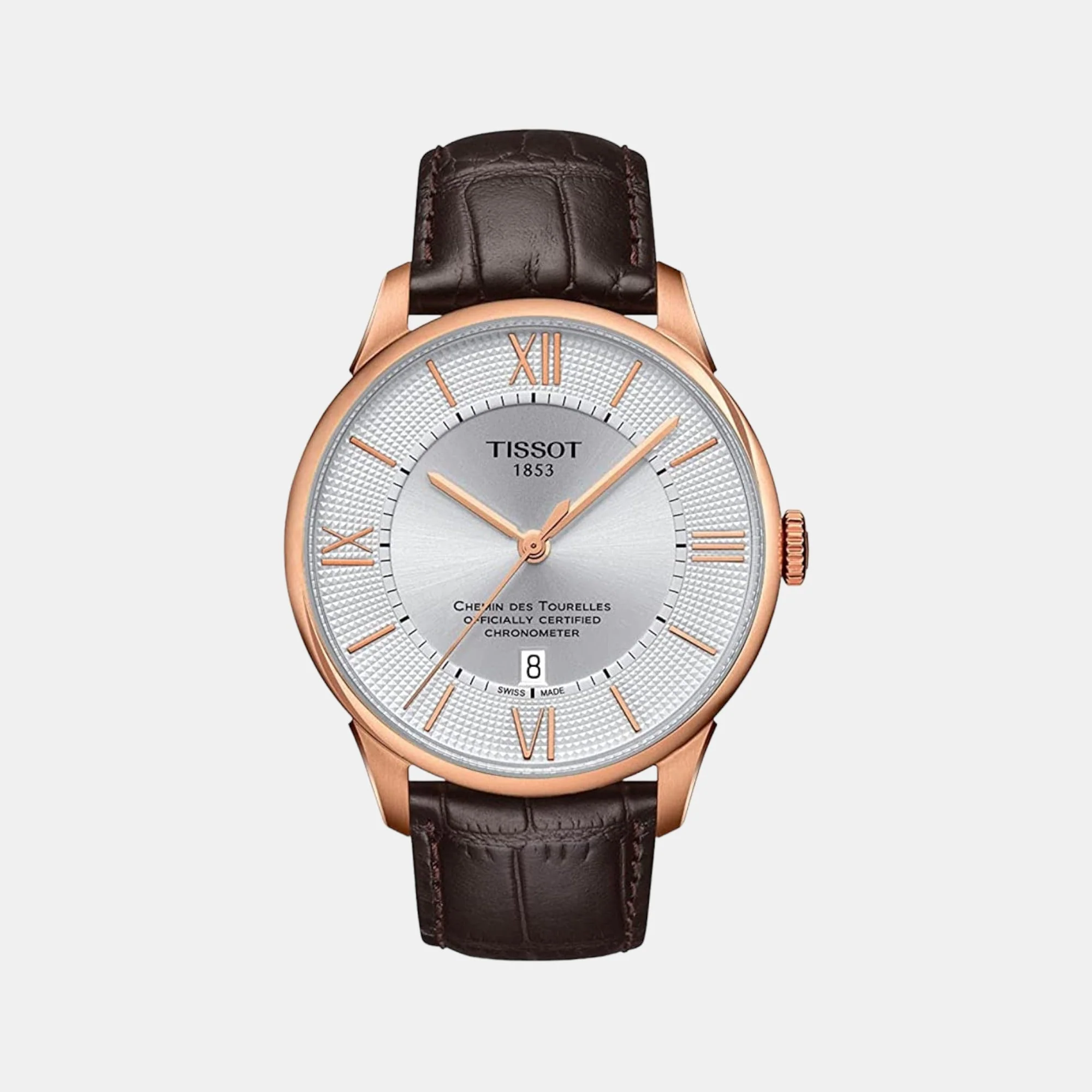 Chemin Des Tourelles Men Automatic Silver Dial Analog Leather Watch T0994083603800