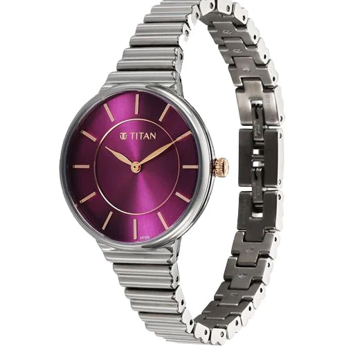 Titan Aura Quartz Analog Purple Dial Stainless Steel Strap Watch for Women 34mm 95245KM01 - Image 2