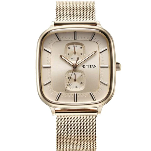 Titan Avant Garde Rose Gold Dial Quartz Multifunction Stainless Steel Strap watch for Men 42mm NT90178WM01