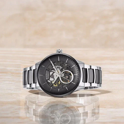 Titan Ceramic Fusion Automatic Black Dial Silver Dual-Toned Stainless Steel Bracelet Watch for Men 42.2mm 90174KD01 - Image 4