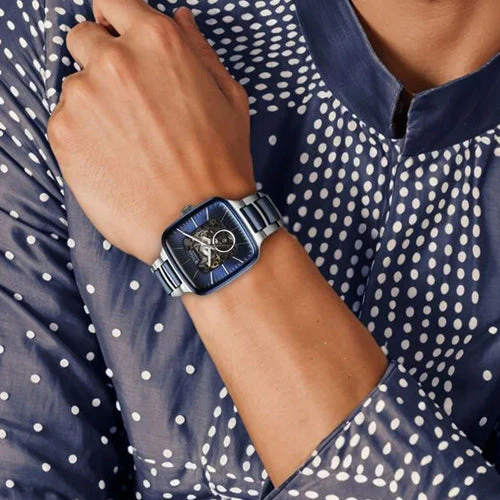 Titan Ceramic Fusion Automatic Square Blue Dial Rose Gold Dual-Toned Stainless Steel Bracelet Watch for Men 39mm 90175KD02 - Image 2