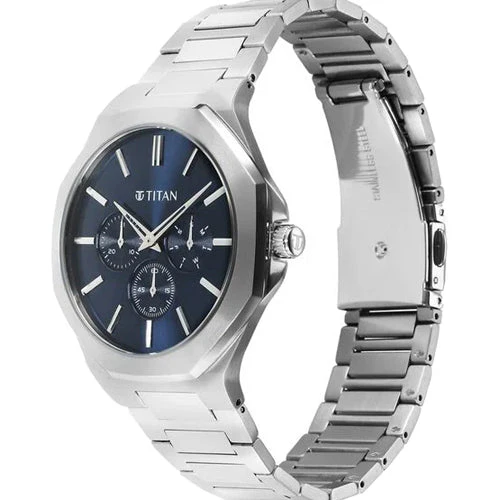 Titan Classic Slim Multifunction Quartz Multifunction Blue Dial Stainless Steel Strap Watch For Men 43.5mm NT90198SM01 - Image 2