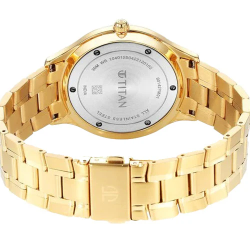 Titan Classique Slimline Champagne Dial Analog with Day and Date Stainless Steel Strap Watch for Men 40mm NS90142YM01 - Image 3