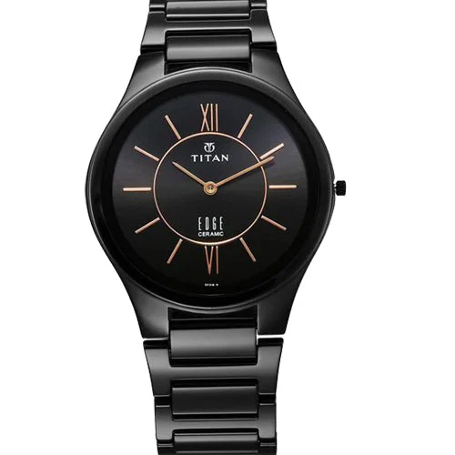 Titan Edge Ceramic Quartz in Rich Black Dial Watch for Men 40.5mm NR1696NC01
