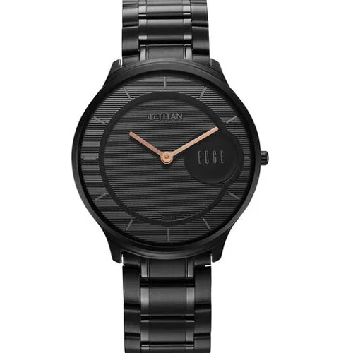 Titan Edge Metal Black Dial Analog Stainless Steel Strap watch for Men 38mm NT1843NM03