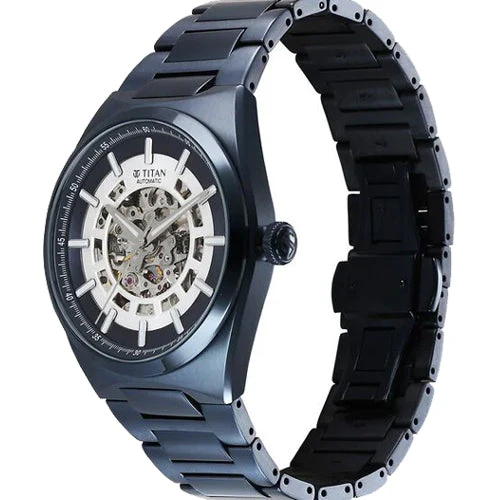 Titan Nexus Skeletal Automatic Analog with Blue Dial Blue Stainless Steel Strap Watch for Men 42mm 90221QM03 - Image 2
